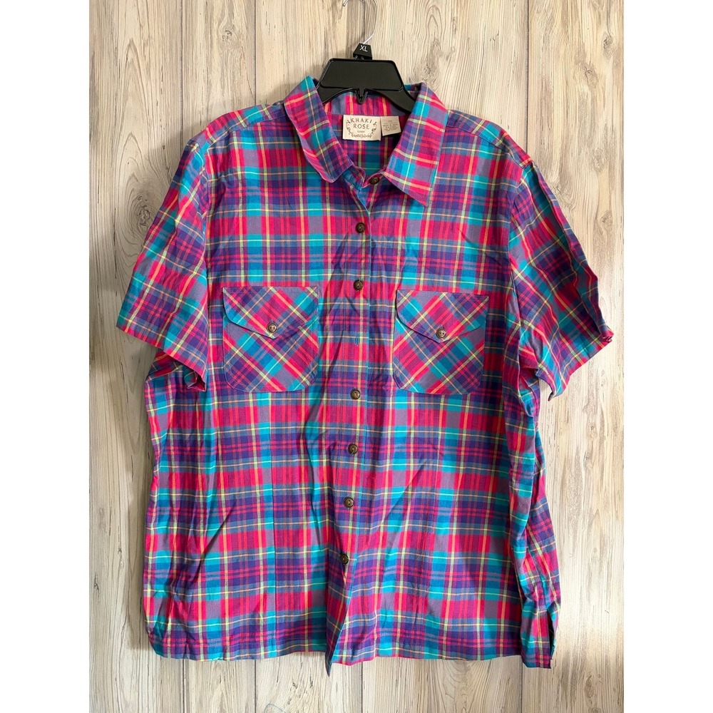 Khaki Rose Plaid Button Up